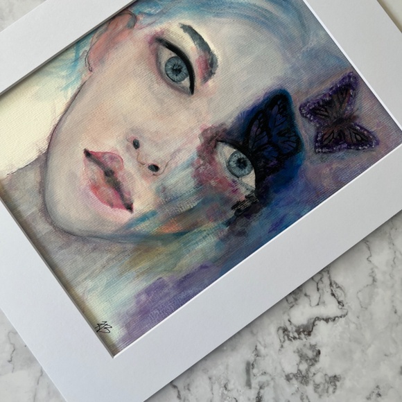 Falling or Flying - Abstract Watercolor Painting of Womans Face with Butterflies - Picture 10 of 12